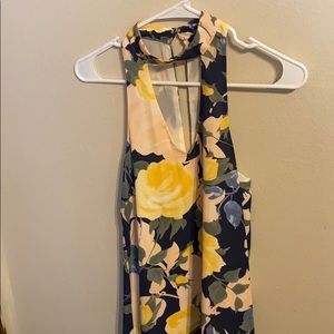 Navy blue floral print swing dress